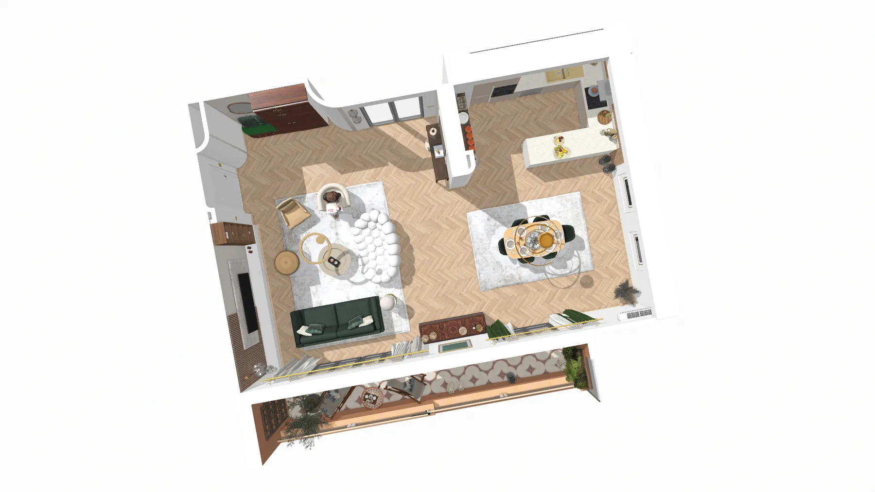 Vue 3D axonométrique d'un appartement entier modélisé par LD Interior Design